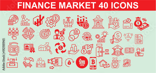 Finance and Market Icons: Money, Banking, Investment, Trading, and Economy Concepts
