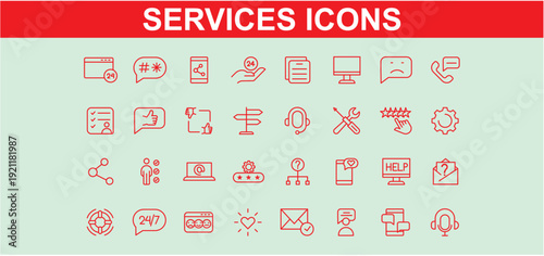 Services Icons: Support, Help, Communication, Business, and Customer Service Concepts