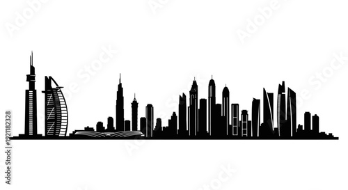 dubai cityscape silhouette featuring iconic burj khalifa and burj al arab ideal for travel and modern urban design.