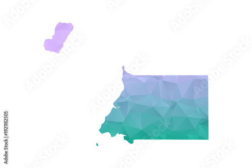 Equatorial Guinea Map Polygon Style Vector Illustration in Purple and Cyan Gradient, Low Poly Geometric Design, Isolated on White Background for Infographics and Projects.