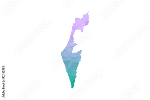 Palestine Map Polygon Style Vector Illustration in Purple and Cyan Gradient, Low Poly Geometric Design, Isolated on White Background for Infographics and Projects.