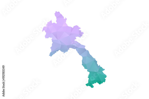 Laos Map Polygon Style Vector Illustration in Purple and Cyan Gradient, Low Poly Geometric Design, Isolated on White Background for Infographics and Projects.