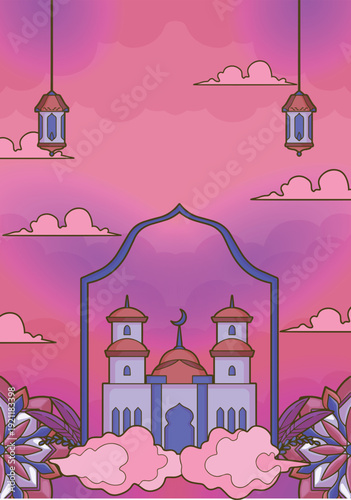 abstract pink background with green ornaments