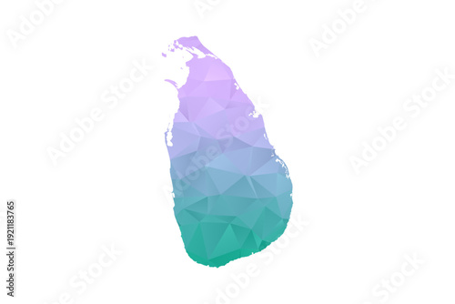 Sri Lanka Map Polygon Style Vector Illustration in Purple and Cyan Gradient, Low Poly Geometric Design, Isolated on White Background for Infographics and Projects.