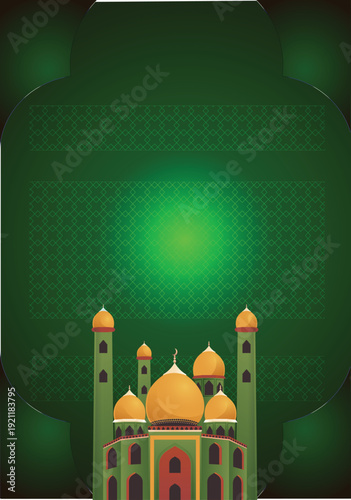 Abstract Islamic green background with mosque ornaments