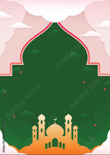 Abstract Islamic green background with golden mosque vector