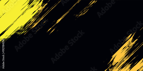 Black and yellow abstract background with brush stroke and halftone style. abstract grunge vector background