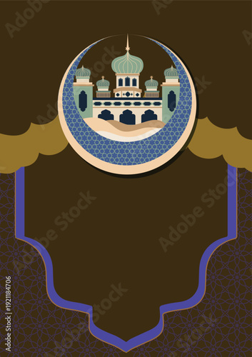 abstract islamic brown background with moon mosque ornament