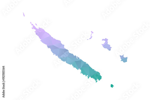 New Caledonia Map Polygon Style Vector Illustration in Purple and Cyan Gradient, Low Poly Geometric Design, Isolated on White Background for Infographics and Projects.