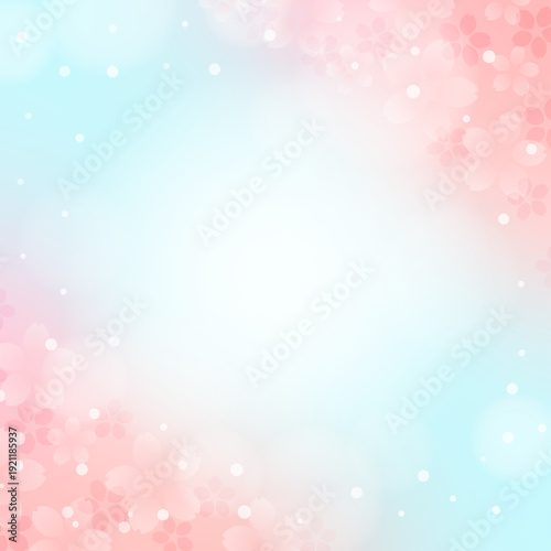 桜と春の青空のイメージの背景イラスト、正方形