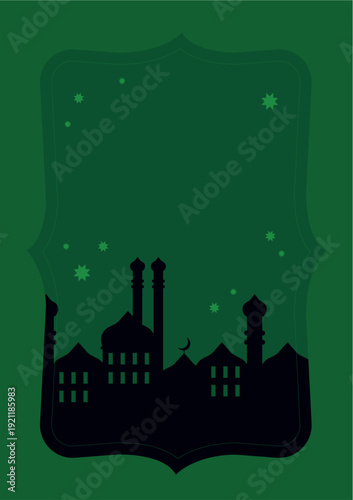 abstract islamic green background with mosque vector