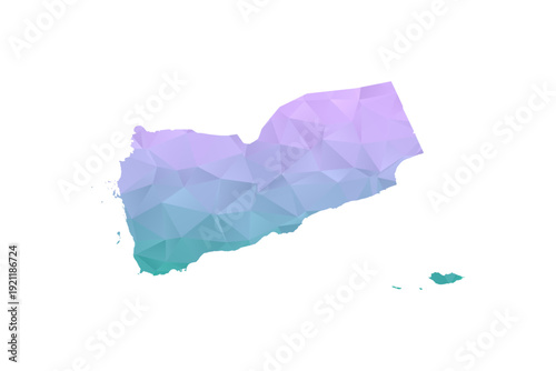 Yemen Map Polygon Style Vector Illustration in Purple and Cyan Gradient, Low Poly Geometric Design, Isolated on White Background for Infographics and Projects.
