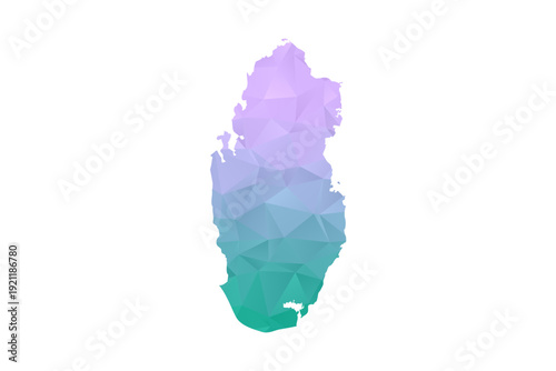 Qatar Map Polygon Style Vector Illustration in Purple and Cyan Gradient, Low Poly Geometric Design, Isolated on White Background for Infographics and Projects.