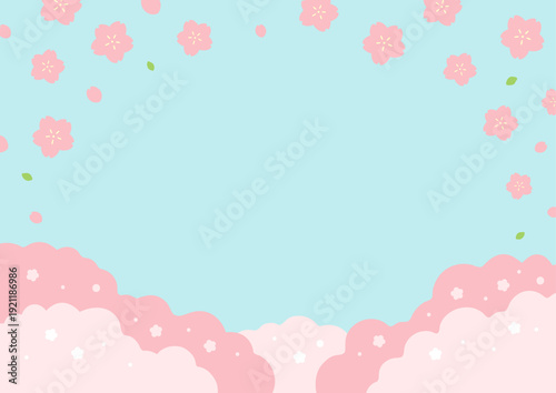 桜の春の背景イラスト、青空の背景