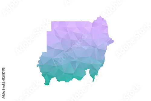 Sudan Map Polygon Style Vector Illustration in Purple and Cyan Gradient, Low Poly Geometric Design, Isolated on White Background for Infographics and Projects.
