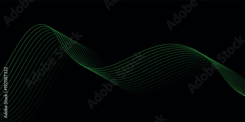 Black background and green line wave. vector illustration eps10