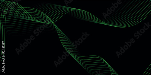 Black background and green line wave. vector illustration eps10