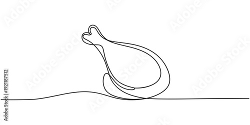Chicken hindquarter one line continuous drawing. Fresh chicken meat continuous one line illustration. Vector minimalist linear illustration, Fried Chicken Single Line Icon, One Continuous Line Drawing