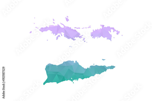 U.S. Virgin Islands Map Polygon Style Vector Illustration in Purple and Cyan Gradient, Low Poly Geometric Design, Isolated on White Background for Infographics and Projects.