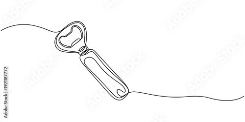 Classic bottle opener with wooden handle continuous one line drawing, Bottle opener, Classic bottle opener with wooden handle isolated on transparent background, cut out, Classic bottle opener