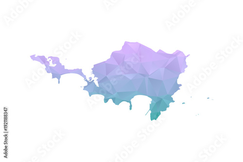 Sint Maarten Map Polygon Style Vector Illustration in Purple and Cyan Gradient, Low Poly Geometric Design, Isolated on White Background for Infographics and Projects.