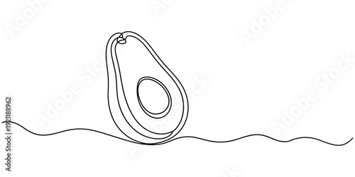 Avocado Single Line Icon, Continuous one single minimal line drawing Avocado, Avocado continuous line drawing vector illustration. A half of avocado superfood line art illustration, white background.