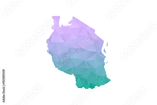 Tanzania Map Polygon Style Vector Illustration in Purple and Cyan Gradient, Low Poly Geometric Design, Isolated on White Background for Infographics and Projects.
