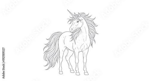 Elegant Unicorn Outline Drawing - Mythical Horse Illustration