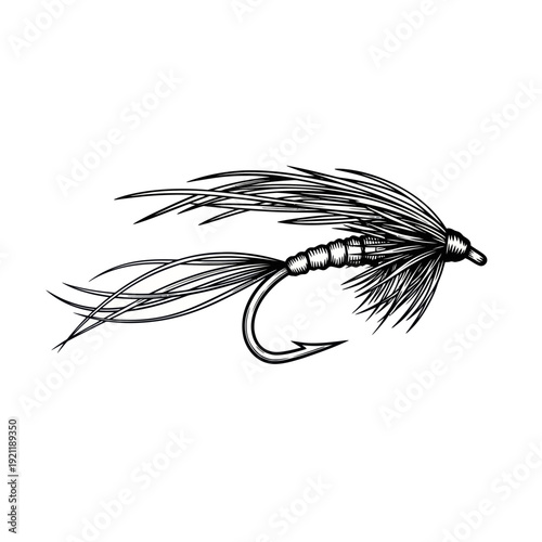 Hand-drawn Fishing Fly Lure Illustration, Vintage Style Hook Bait