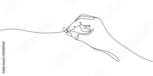Hand hold red pill continuous one line drawing, Self drawing of hands hold red pill and blue pill drawn by single continuous line. one line decision making and choice.