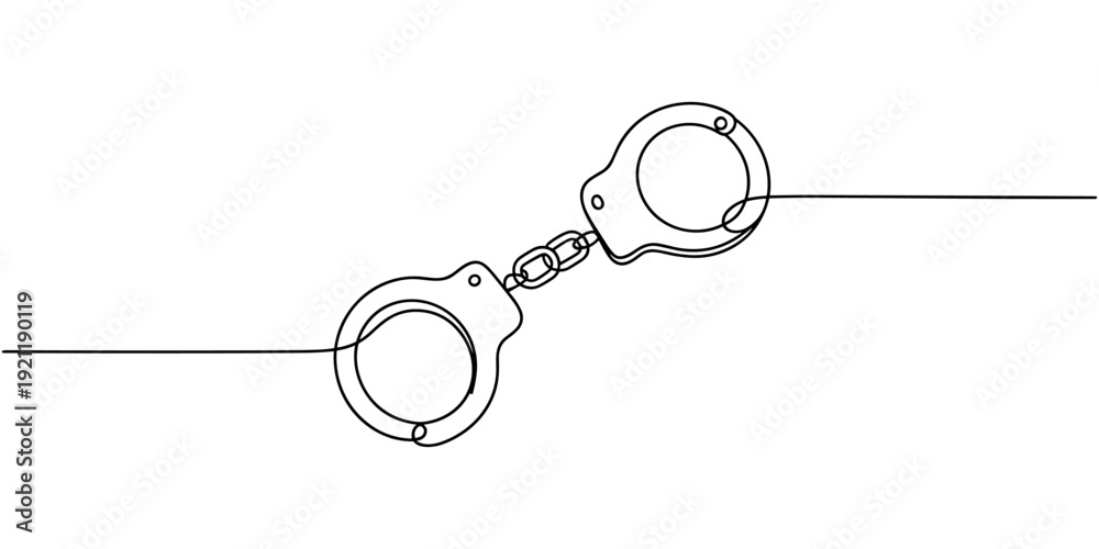 Ταπετσαρία One Line Drawing of Open Handcuffs, Clean Design Representing Justice and Security, Handcuffs in one continuous line drawing