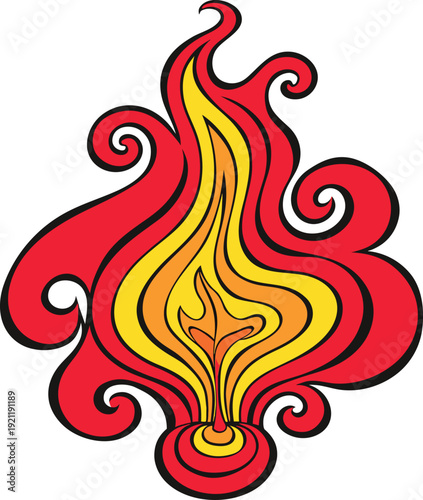 Vibrant flame design with swirling red and yellow colors