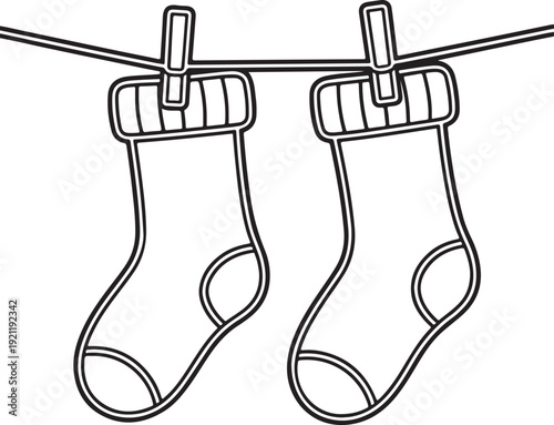 Simple Socks Line Drawing Hanging Socks Illustration for Coloring and Craft Ideas