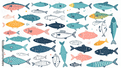 Hand-Drawn Doodle Sardine & Anchovy Seafood Vector Illustration Set