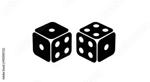 Two black dice showing numbers one and four on a white background, game concept