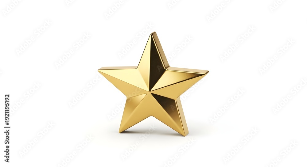 Obraz premium Golden star shaped object isolated on white background with shiny surface