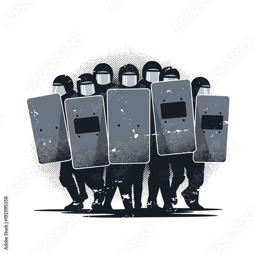Riot police formation with shields
