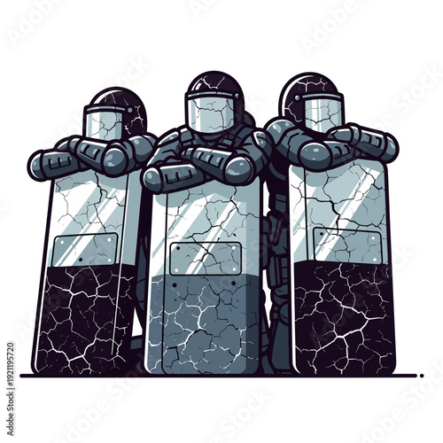 Riot Police Officers with Protective Gear and Shields