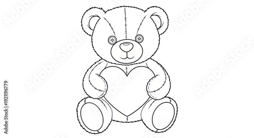 Cute Teddy Bear Holding Heart Outline Drawing