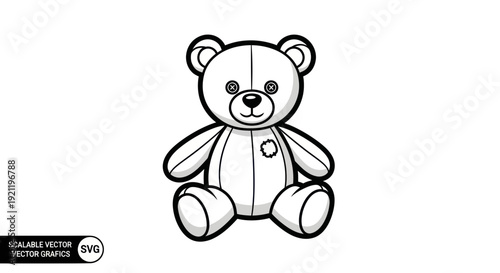 Cute Teddy Bear Drawing, Simple Vector Illustration
