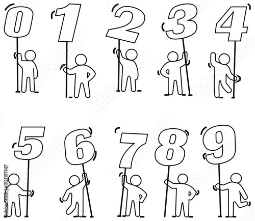 Hand Drawn Doodle Number Icons Set – Outline Line Symbols of Digits 1 to 9 for Educational, UI and Graphic Design Use