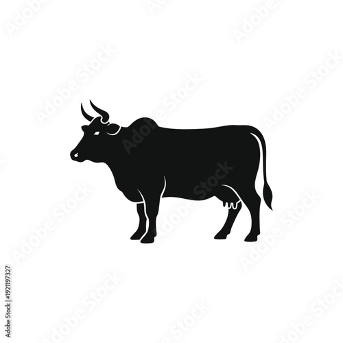 flat black solid silhouette icon of cow for qurban, simple shape