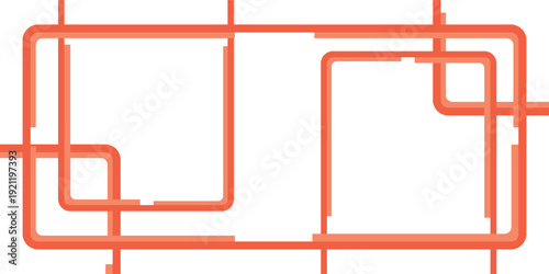 Abstract orange pipes forming interconnected rectangular shapes on white background.