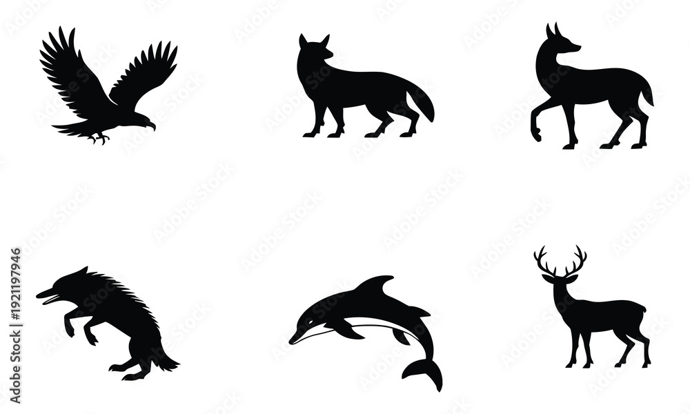 Obraz premium Collection of Animal Silhouettes on White Background