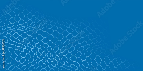 Silhouette of volleyball ball and net on blue background.