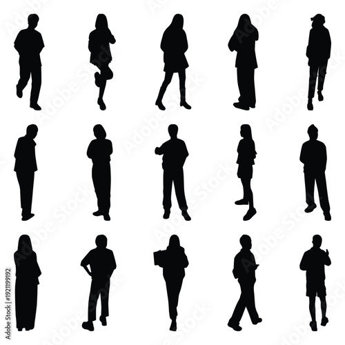 Vector collection set of individual people silhouettes.	
