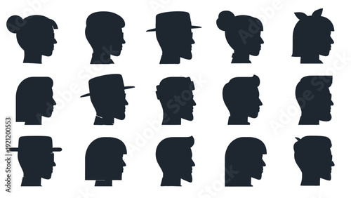 iconic diverse human head profiles representing individuality community and demographics perfect for modern user interface and avatar designs.
