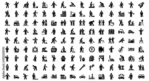 industrial and construction worker vector icons manual labor manufacturing diverse job roles ideal for business and employment graphics.