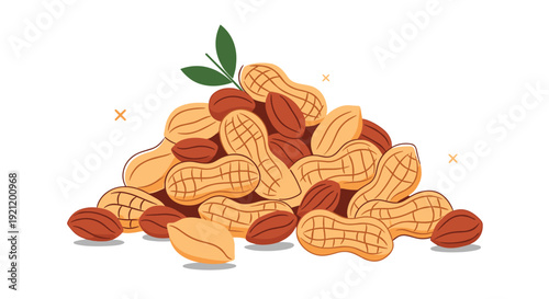 A large pile of peanuts in their shells and shelled kernels, illustrated in a cute, simple, and modern cartoon style.