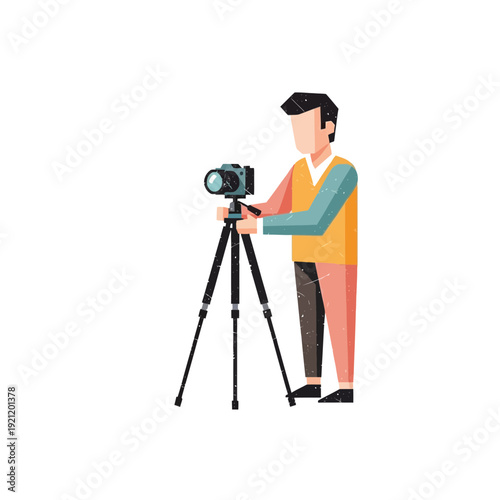 Man with camera on tripod, illustration